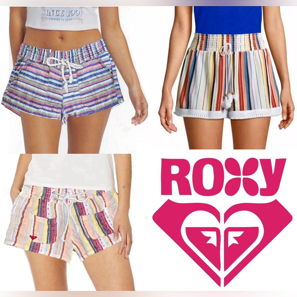 Set of 3 Striped Multicolor Beach Shorts, Size Small